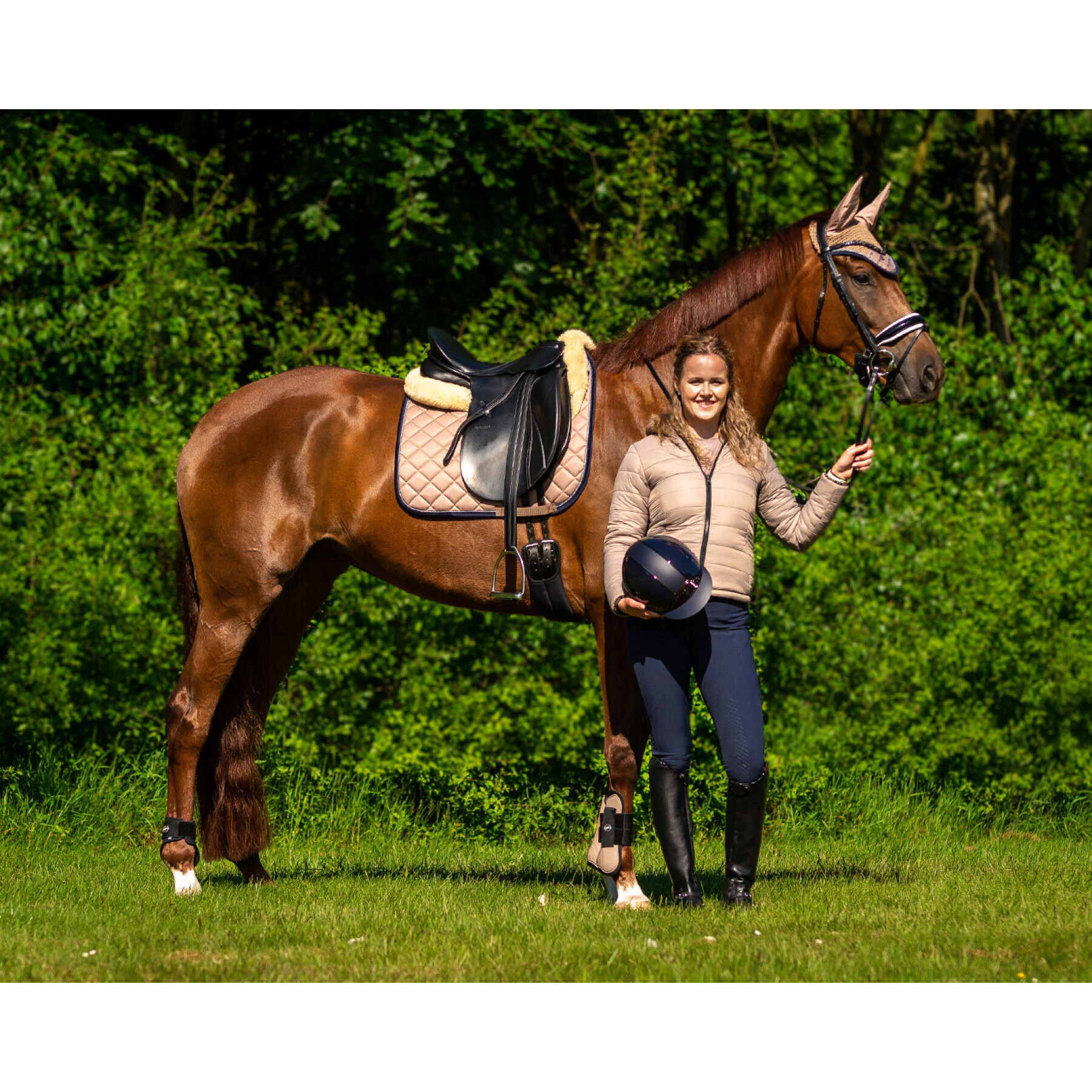 Calças femininas de aperto médio para equitação QHP Summer