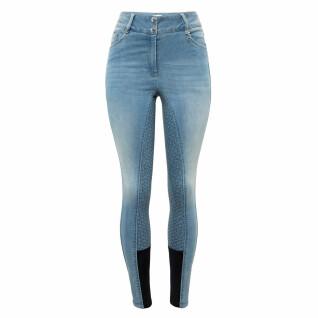 Calças de equitação femininas em jeans aderência total e cintura alta Horze Kaia
