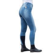 Calças de equitação femininas em jeans aderência total e cintura alta Horze Kaia